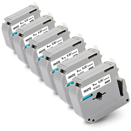 6x Labelwell kompatibel Brother MK-221 9mm 3/8 White Ersatz für MK-221S MK221 MK221S Schriftband 9mm für Brother P-Touch Bänder PT-60 PT-65 PT-80 PT-90 PT-55 PT-70 PT-85 PT-M95, Schwarz auf Weiß von Labelwell