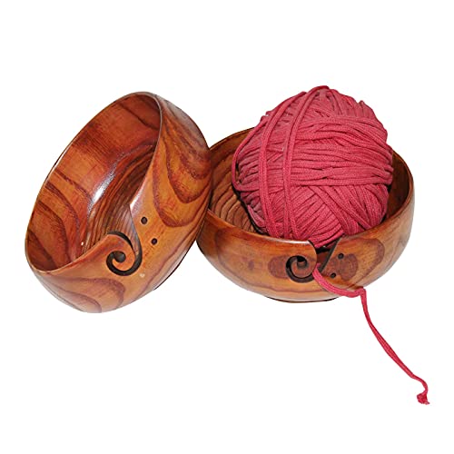 LaceDaisy 8.0 Zoll Handgefertigte Knitting Bowl Holzgarn Aufbewahrungsschüssel Tragbare Fadenhalter Schüssel mit Bohrungen und Deckel für Wolle Stricken oder häkeln Zubehör#4 von LaceDaisy