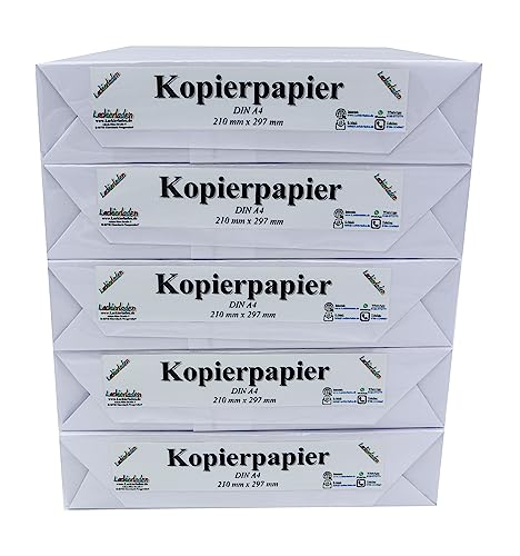 Kopierpapier A4 21 cm x 29,7 cm, 2500 Blatt | Papier Druckerpapier Blätter Zettel Schreibpapier von Lackierladen