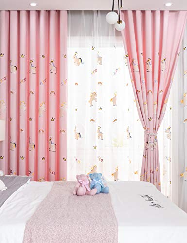 Lactraum Gardine Kinderzimmer Mädchen Prinzessin Bestickt Einhorn Regenbogen Wolke Krone Voile Universalband 145 x 245 cm von Lactraum