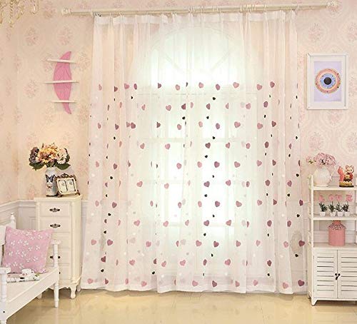 Lactraum Gardine Kinderzimmer Mädchen Rosa Bestickt Herz romatisch Voile mit Kräuselband 200 x 245 cm(B x H) von Lactraum