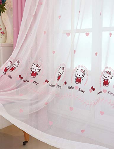 Lactraum Gardine Kinderzimmer Mädchen Rosa Bestickt Katze Herz Voile mit Universalband 100 x 245 cm von Lactraum