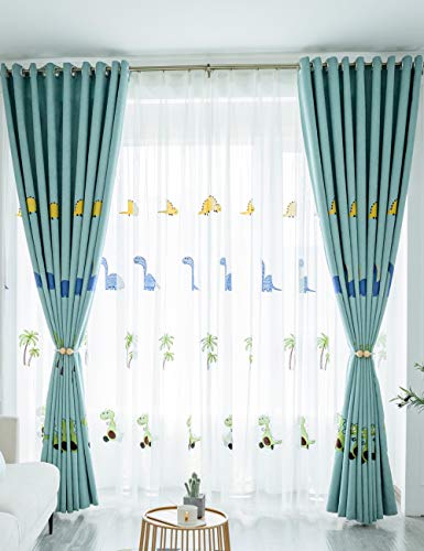 Lactraum Vorhänge Kinderzimmer Babyzimmer Bestickt Dinosaurier Kokosnussbaum Voile mit Kräuselband 200 x 245 cm (BxH) von Lactraum