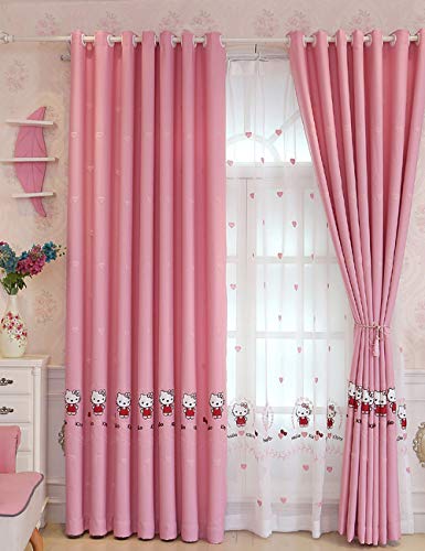 Lactraum Vorhänge Kinderzimmer Mädchen Blickdicht Rosa mit Ösen Bestickt Katze Herz 145 x 245cm von Lactraum