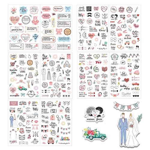 LacyMC Sticker Hochzeit Gästebuch(266 Aufkleber),Perfektes Sticker Set für Fotoalbum Hochzeit,Vintage Love Sticker für Gästebuch oder Fotoalbum mit viel Liebe(Deutsch&Englisch,Rosa Stil) von LacyMC