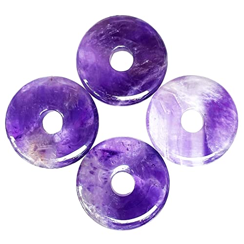 Ladeukoi Großes Loch 7mm Glückliche Münze Anhänger Perlen Charms für die Schmuckherstellung,Kristall Amulett Frieden Kreis Donut Stein Perlen Supplies 1.18"(30mm), 4Pcs, Amethyst von Ladeukoi