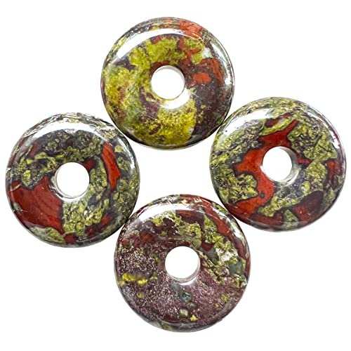 Ladeukoi Großes Loch 7mm Glückliche Münze Anhänger Perlen Charms für die Schmuckherstellung,Kristall Amulett Frieden Kreis Donut Stein Perlen Supplies 1.18"(30mm), 4Pcs, Drachenblut Stein von Ladeukoi