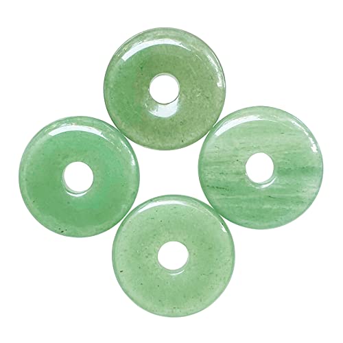 Ladeukoi Großes Loch 7mm Glückliche Münze Anhänger Perlen Charms für die Schmuckherstellung,Kristall Amulett Frieden Kreis Donut Stein Perlen Supplies 1.18"(30mm), 4Pcs, Grüner Aventurine von Ladeukoi