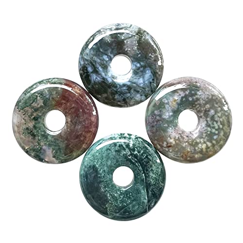 Ladeukoi Großes Loch 7mm Glückliche Münze Anhänger Perlen Charms für die Schmuckherstellung,Kristall Amulett Frieden Kreis Donut Stein Perlen Supplies 1.18"(30mm), 4Pcs, Moos Achat von Ladeukoi