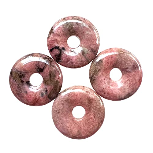 Ladeukoi Großes Loch 7mm Glückliche Münze Anhänger Perlen Charms für die Schmuckherstellung,Kristall Amulett Frieden Kreis Donut Stein Perlen Supplies 1.18"(30mm), 4Pcs, Rhodonite von Ladeukoi