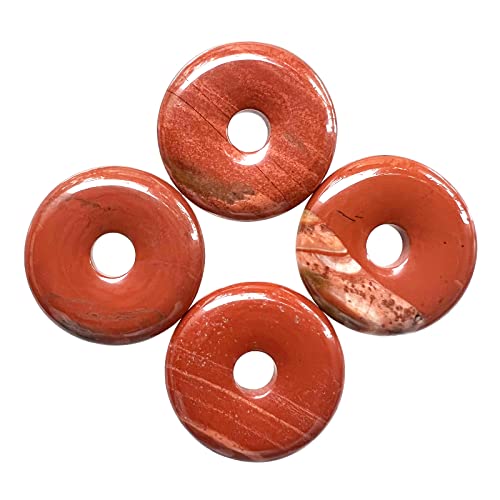 Ladeukoi Großes Loch 7mm Glückliche Münze Anhänger Perlen Charms für die Schmuckherstellung,Kristall Amulett Frieden Kreis Donut Stein Perlen Supplies 1.18"(30mm), 4Pcs, Roter Jaspis von Ladeukoi