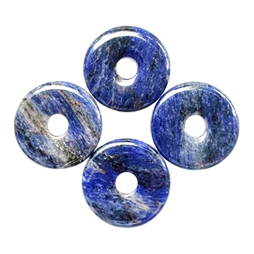 Ladeukoi Großes Loch 7mm Glückliche Münze Anhänger Perlen Charms für die Schmuckherstellung,Kristall Amulett Frieden Kreis Donut Stein Perlen Supplies 1.18"(30mm), 4Pcs, Sodalite von Ladeukoi