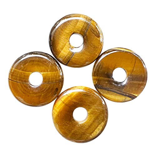 Ladeukoi Großes Loch 7mm Glückliche Münze Anhänger Perlen Charms für die Schmuckherstellung,Kristall Amulett Frieden Kreis Donut Stein Perlen Supplies 1.18"(30mm), 4Pcs, Tigerauge von Ladeukoi