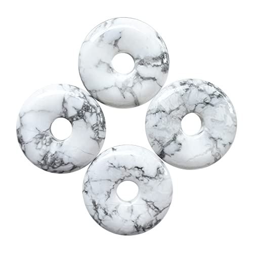 Ladeukoi Großes Loch 7mm Glückliche Münze Anhänger Perlen Charms für die Schmuckherstellung,Kristall Amulett Frieden Kreis Donut Stein Perlen Supplies 1.18"(30mm), 4Pcs, Weißer Howlite Türkis von Ladeukoi