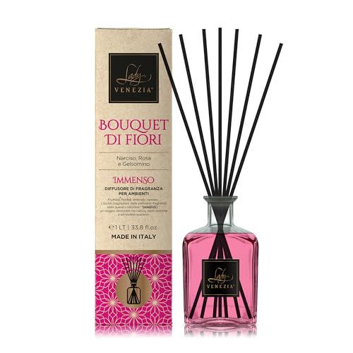 Raumduft mit Stäbchen - Diffuser mit Stäbchen - Raumduft Diffuser – 1000 ml – Vorteilspackung – Lady Venezia – Made in Italy (Blumenduft) von Lady Venezia