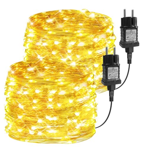 Lagriner LED Lichterkette aus Kupferdrah, 2x10M 100 LED Lichterkette mit Stecker Weihnachtslichterkette Led Außen Lichterkette Wasserdicht Lichterkette für, Garten Party, Innen, Außen -Warmweiß von Lagriner