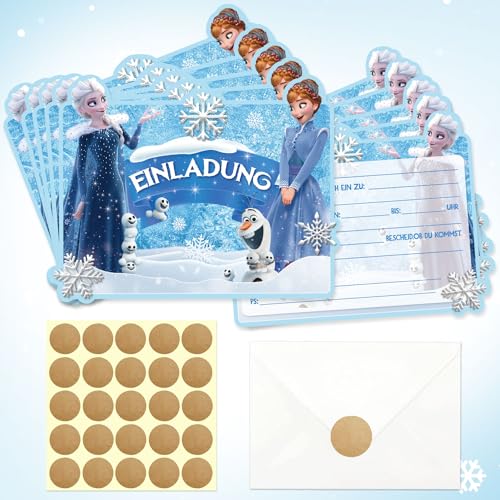 Lahe 20 Stück Einladung Kindergeburtstag Frozen, Frozen Geburtstagsdeko Geburtstag Einladungskarten Mädchen Glitzerkarten Geburtstag mit 20 Karten und Kuverts Set Einladungskarten zum Kinder von Lahe