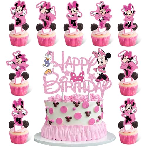 Lahe Glitter Mouse Kuchen Deko, Happy Birthday Tortendeko, Mouse Kuchen Deko Mädchen, Glitter Geburtstagsdeko Topper Set für Party Dekoration zum Mädchen Jungen (25 Stück) von Lahe