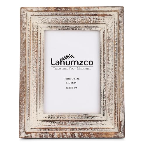 Lahumzco Bilderrahmen, Holz, handgefertigt, weiß gekalkt, rustikaler Rahmen für Wand- und Tischdekoration, ideal für Fotos, Kunst und Heimdekoration, 12,7 x 17,8 cm von Lahumzco