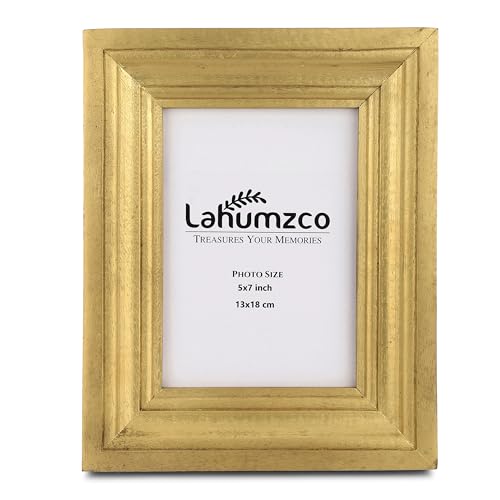 Lahumzco Handgefertigter Holz-Bilderrahmen, goldfarben, rustikaler Rahmen für Wand- und Tischdekoration, ideal für Fotos, Kunst und Heimdekoration, 12,7 x 17,8 cm von Lahumzco