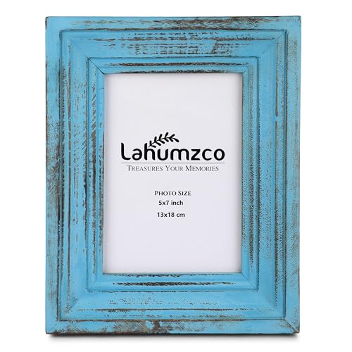 Lahumzco Handgefertigter Holz-Bilderrahmen, rustikaler Rahmen für Wand- und Tischdekoration, ideal für Fotos, Kunst und Heimdekoration, 12,7 x 17,8 cm, Blau von Lahumzco