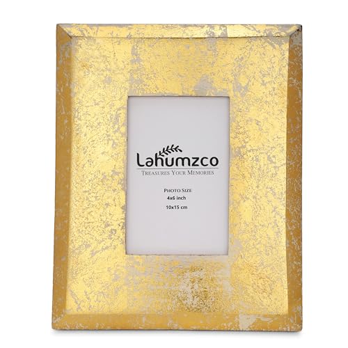 Lahumzco Handgefertigter Holz-Bilderrahmen, rustikaler Rahmen für Wand- und Tischdekoration, ideal für Fotos, Kunst und Heimdekoration, mit Echtglas, goldfarben, 10 x 15 cm von Lahumzco