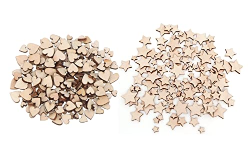 200 Stücke Holzherzen Holzstern Holzsterne Deko Holz Streudeko Hochzeit Holz Herzen Klein Mini Stern und Herzen Verschönerungen,für Weihnachten Hochzeit Party DIY Handwerk Tisch Streuung Dekoration von Lahviuu