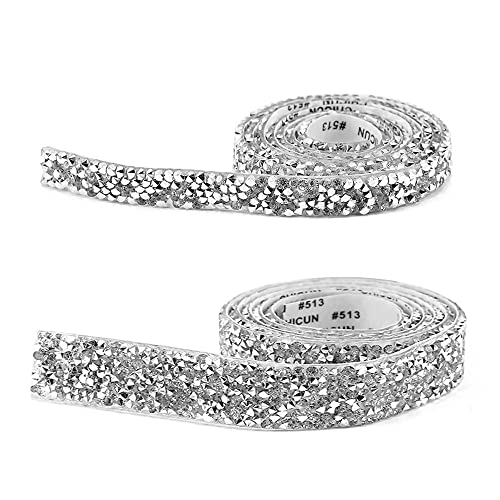 Kristall Strass Diamant Band, 2 Rollen Kristall Strassband Strasssteine Selbstklebend Glitzersteine Glitzerband Strass Rollenband Kristallband,für Hochzeit Dekoration Basteln DIY Geburtstag Silber von Lahviuu