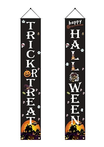 Lahviuu Halloween Tür Banner,2 Stück Halloween Dekoration Halloween Haustür Banner Türdekorationen Halloween Hintergrund Banner,Festival Dekorationen Banner für Party Outdoor Indoor Wand Baum Garten von Lahviuu