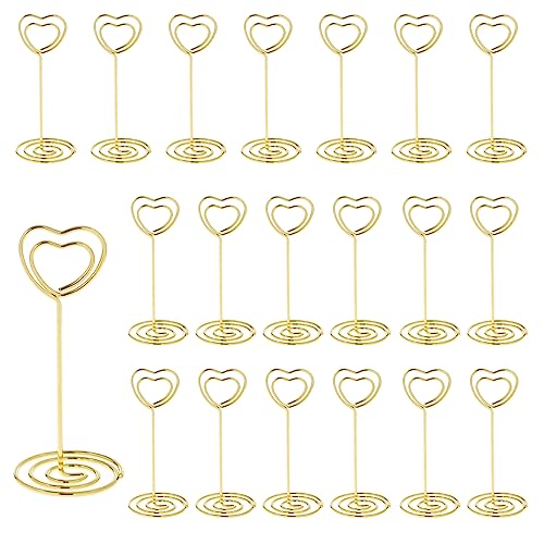 Lahviuu Tischkartenhalter, 20 Stück Herz Kartenhalter Menükartenhalter Fotohalter aus Metall Platzkartenhalter Clip Memohalter Tisch Nummer Halter, für Hochzeit Party Büro Restaurant, Gold 35x85mm von Lahviuu