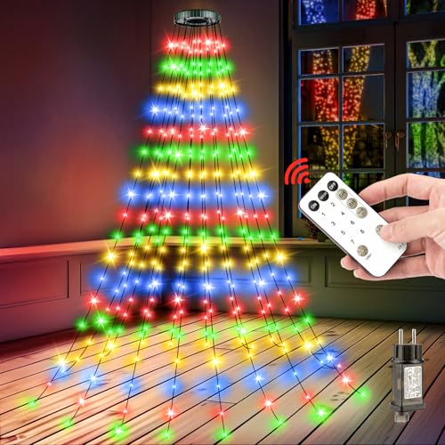 Christbaumbeleuchtung mit Ring - 3.0M 16 Stränge 480LED Wasserdicht Lichterkette Weihnachtsbaum Außen Innen, Weihnachtsbeleuchtung mit Fernbedienung 8 Modi Memory Timerfunktion Christbaum Dekoration von LaiTeny