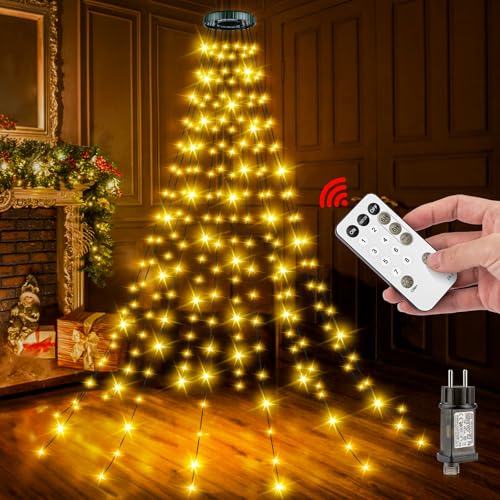 Lichterkette Weihnachtsbaum mit Fernbedienung - 2M 12 Stränge 240LED Wasserdicht Christbaumbeleuchtung mit Ring Innen Außen, Weihnachtsbeleuchtung 8 Modi Memory Timerfunktion Christbaum Dekoration von LaiTeny