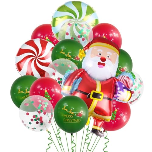 15-teiliges Weihnachtsballon-Set, Rote Und Grüne Konfetti-Kugel, Weihnachtsfeier-Dekoration, Ballon, Weihnachtsballon-Set(3) von LaiYN