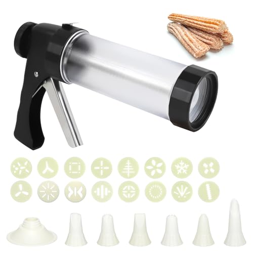 Lainballow Cookie Press Set, Churro Maker, Biscuit Maker Press mit 16 Keksscheiben und 6 Kuchen Dekorieren Tips, Keks Extruder Pressmaschine für Keks Churro Kuchen Backen Dekorieren von Lainballow