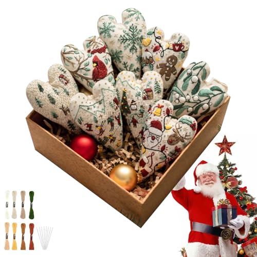 Lainiaoly Herz-Weihnachts-Stickset, Stickerei-Weihnachtsschmuck, Herz-Kreuzstich-Set Mit Nadeln Und Faden, Weihnachtsschmuck, Nadelspitzen-Set, Weihnachtsdekorationen Für Zuhause von Lainiaoly