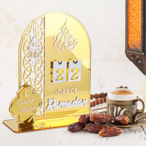 Ramadan Kalender| Ramadan Deko, Für Eid Mubarak Kalender, DIY Ramadan Dekoration Aus Holz, DIY Ramadan Adventskalender 30 Tage Countdown - Kalender für Zuhause (Gold) von Laipuke