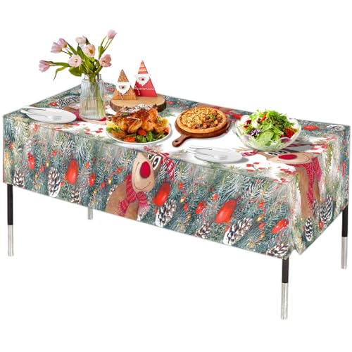 Laitejituan Tischdecke Weihnachten 80x120 cm Rechteckige Tischdecke mit lustigen Elchen Eyecatcher in Winter Weihnachten Party Dekor Modern Tischläufer Leinenoptik Küche Esstisch Dekoration von Laitejituan