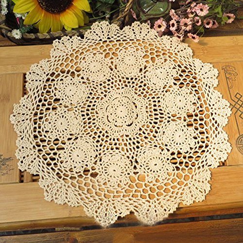 laivigo New Handmade Crochet Spitze rund Tischdecke Deckchen Spitzendeckchen, 40,6–50,8 cm, baumwolle, beige, 51 cm von Laivigo