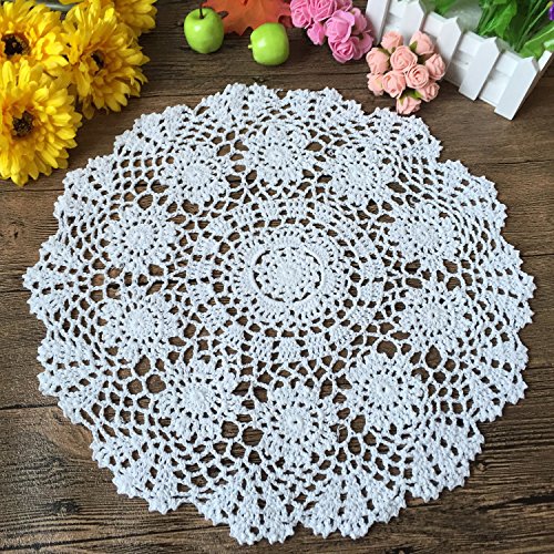 laivigo New Handmade Crochet Spitze rund Tischdecke Deckchen Spitzendeckchen, 40,6–50,8 cm, baumwolle, weiß, 40,6 cm von Laivigo