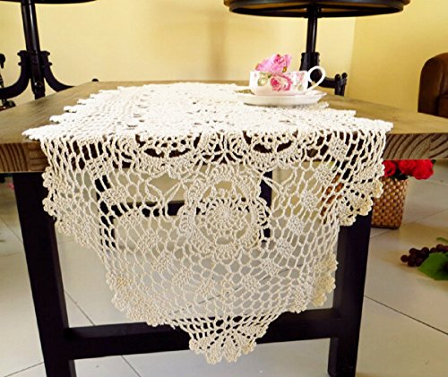 laivigo handgefertigt Crochet Spitze Tischdecke Deckchen Spitzendeckchen, Rechteck, 61–160 cm, baumwolle, weiß, 16 x 24 Inch von Laivigo