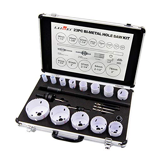 Hole saw kit, LAIWEI 23PCS bi-metal hole set, high-quality M3 steel and HSS high-speed steel, with Arbors and Replacement Drill Bits, for wood, aluminum, metal, PVC, plumbing and DIY woodworking von Laiwei