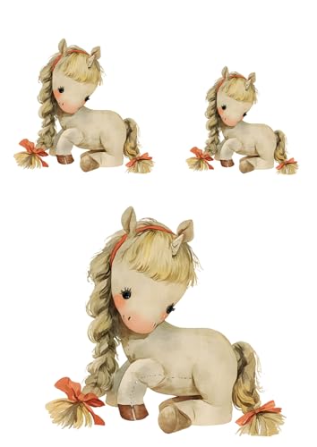 Lakotz Bügelbilder Tier Baby Plüsch Pony mit Haarschleife, 3 Stück in verschiedenen größen- Einfach anzubringende Designs, Waschmaschinenfest und Langlebig, Ideal für Kleidung und Textilien. von Lakotz