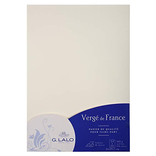 G.Lalo Lalo 41400L Papier Vergé de France (160 g, DIN A4, 21 x 29,7 cm, 50 Blatt) weiß von G.Lalo