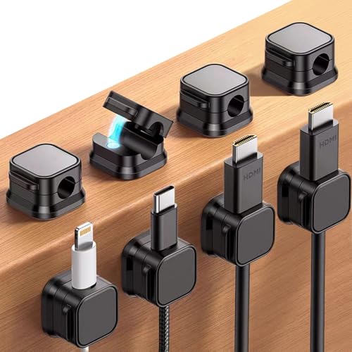 Kabelclips Kabel Management, 8 Pack Kabel Organizer Kabelhalter Verstellbare Kabel Halter Mit stark haftendem Magnetverschluss für USB C Ladekabel für Schreibtisch, Zuhause, Büro, Auto(schwarz) von Laluky