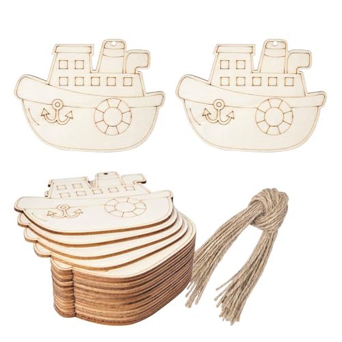 10,2 cm Dampfschiff-Form, hängendes Holzschiff, unlackiertes Holz mit Binden, Schiff, DIY, Handwerk, Ornament für Basteletiketten, Meeresmottoparty-Dekoration, 20 Stück 10,2 cm Dampfschiff-Form, hängendes Holzschiff, unlackiertes Holz mit Binden, Schiff, DIY, Handwerk, Ornament für Basteletiketten, Meeresmottoparty-Dekoration, 20 Stück von Lamantery