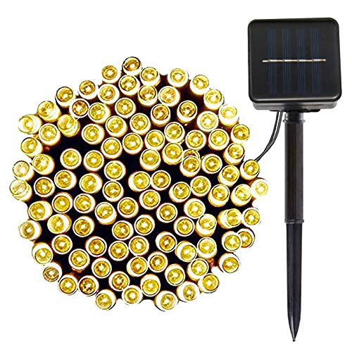 Lamker 12M 100er LEDs Lichterketten Solar Außen Warmweiß LED Lichterkette Wasserdicht Grünes Kabel 8 Modi Dimmbar Solarlichterkette Beleuchtung Deko für Garten Terrasse Balkon Tor Hof Hochzeit von Lamker