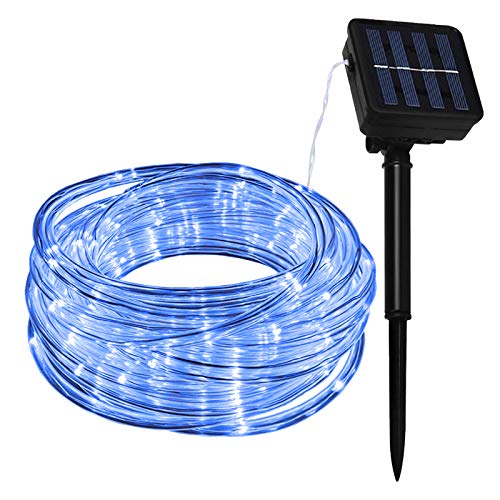 Lamker Lichterschlauch Solar Außen 10M 100 LED Blau Licht Lichterketten 8 Modi Dimmbar Wasserdicht Lichtschläuche Lichterkette für Garten Balkon Terrasse Weihnachten Party Lichter Dekoration von Lamker