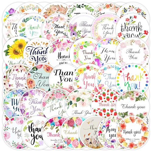 Lamkrtlp 50x Danke Aufkleber, 5,5 cm Runde Papieraufkleber Etiketten, Aufkleber floral, Selbstklebend, ablösbare Sticker, Dankeschön Etiketten Thank You Sticker für Backen Geschenktüten Flasche von Lamkrtlp