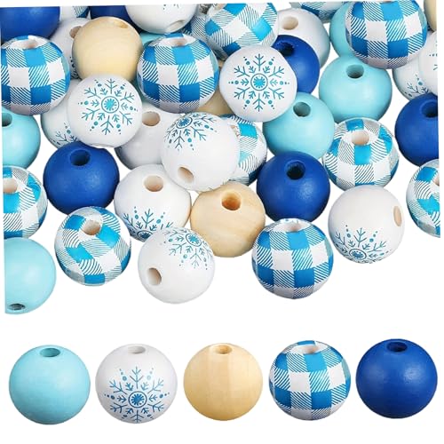 100pcs Weihnachten Holzperlen 0,63 Dia..Weihnachtsholzperlen mit 0,16 Loch 5 verschiedene Arten runde Perlen DIY Winter Holzperlen für Handwerks Weihnachtsbaumparty -Party Dekoration Dekor von Lamppdcor