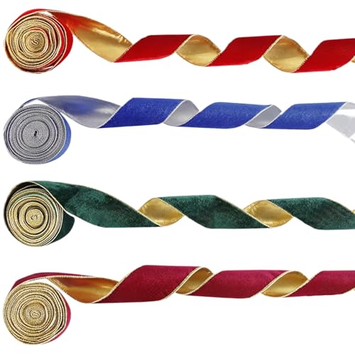 4pcs Herbstband Kabel verdrahtet 16,4 Fuß Wildleder Gold Kante Fall Ribbon Cuttable Kabelband mit Drahtbefestigung für elegante Handwerkskränze und Dekorationen von Lamppdcor